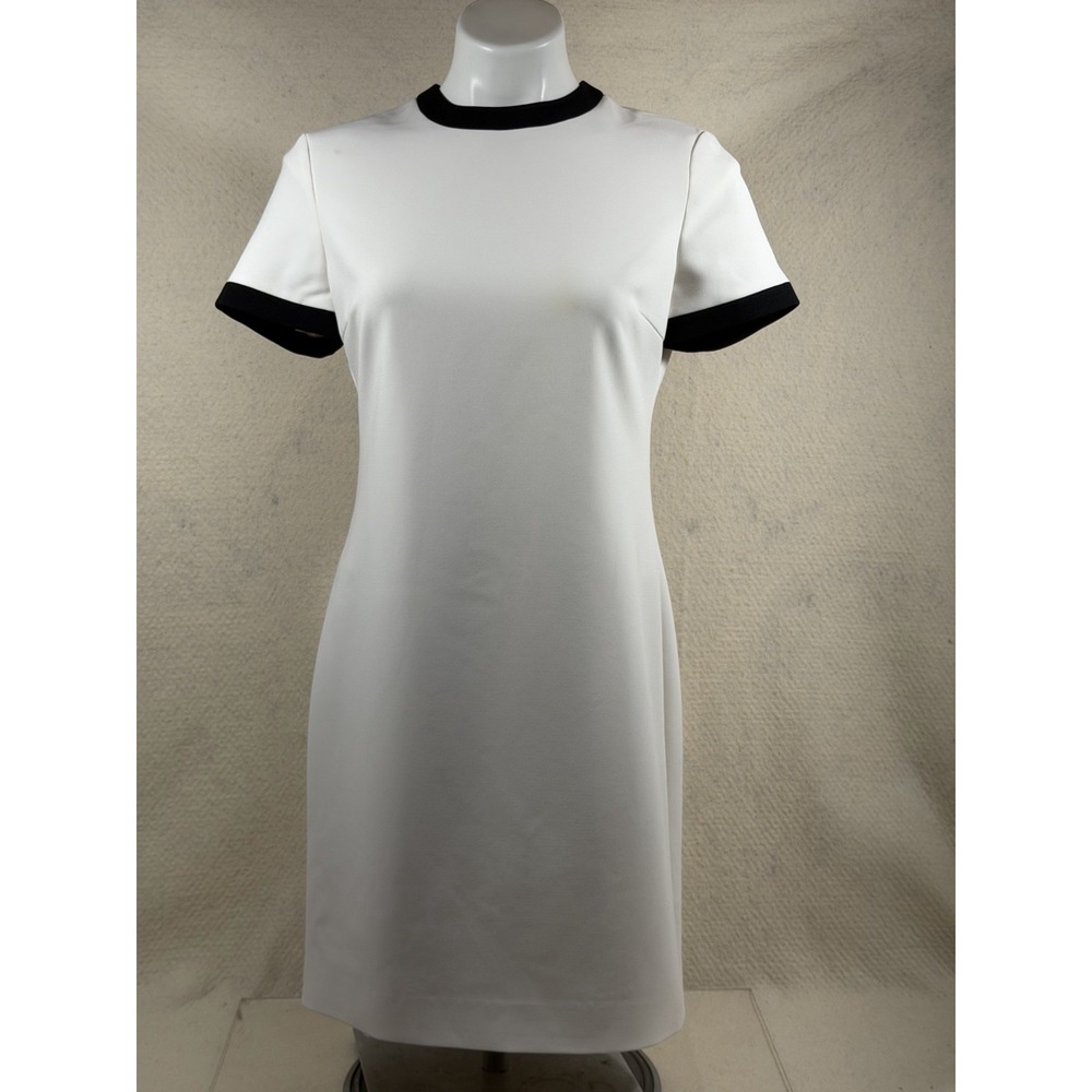 Theory Shift Dress Womens 4 Ivory Black NWT Quiet Luxury Minimalist Crepe
